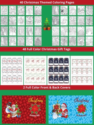 Christmas Themed Coloring Pages with Gift Tags and Covers