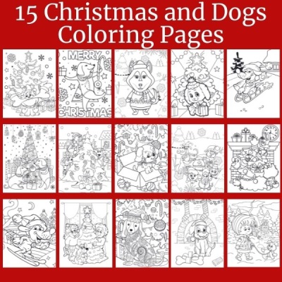 Christmas and Dogs Coloring Pages